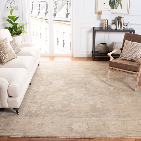 Safavieh Couture Hand-knotted Oushak Mersiha Traditional Oriental Wool Rug with Fringe Light Grey/Beige 9' x 12' Fringe, Handmade 9' x 12' Indoor