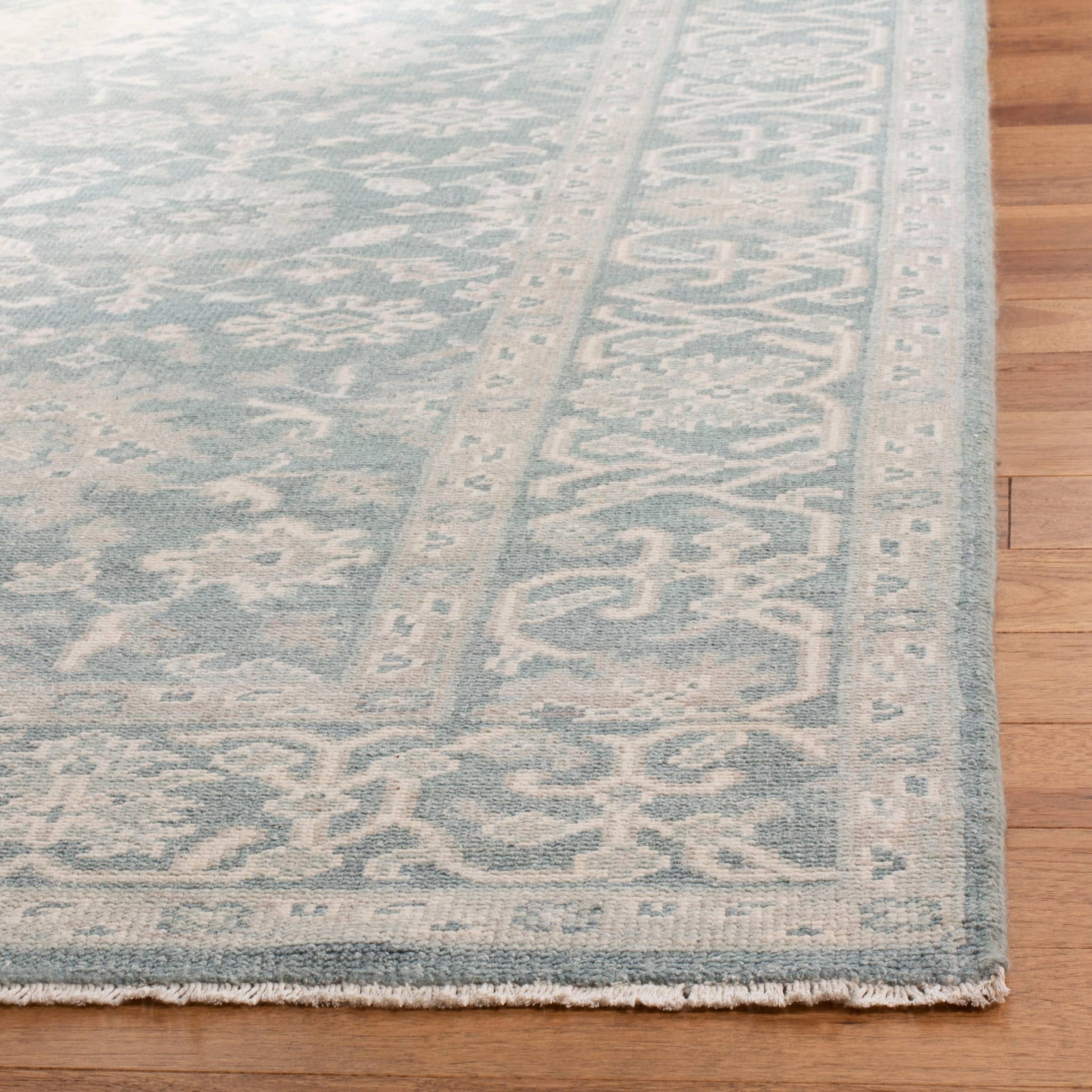 Handmade Blue Wool 9' x 12' Rectangular Area Rug