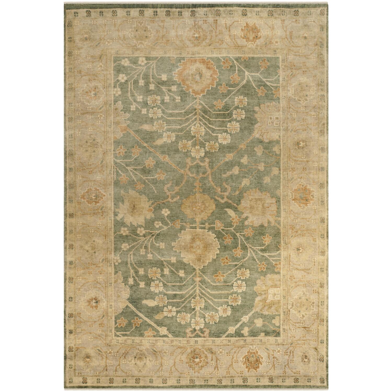 Oushak Medium Blue and Beige Wool Area Rug 6' x 9'