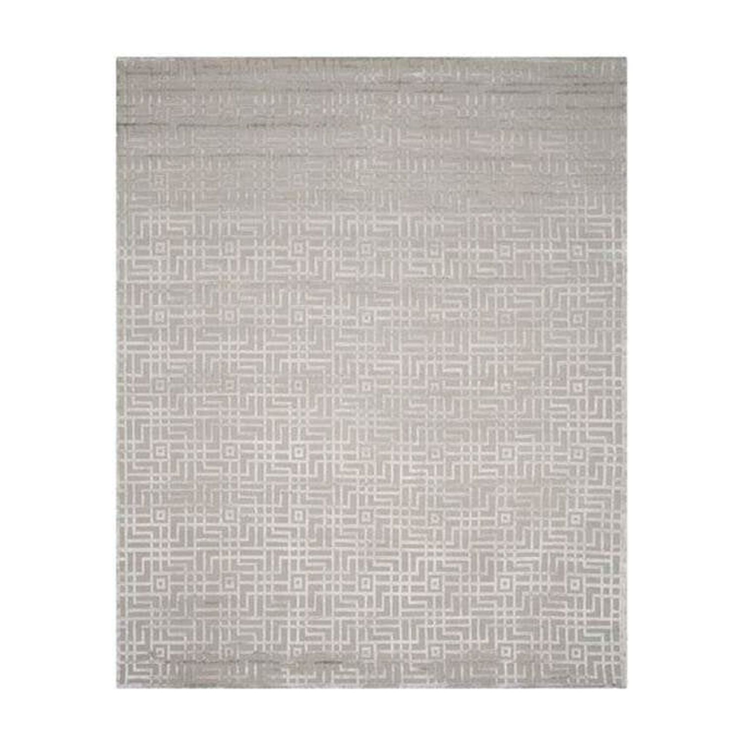 Gray Geometric Hand-Knotted Wool and Viscose Rug 6' x 9'