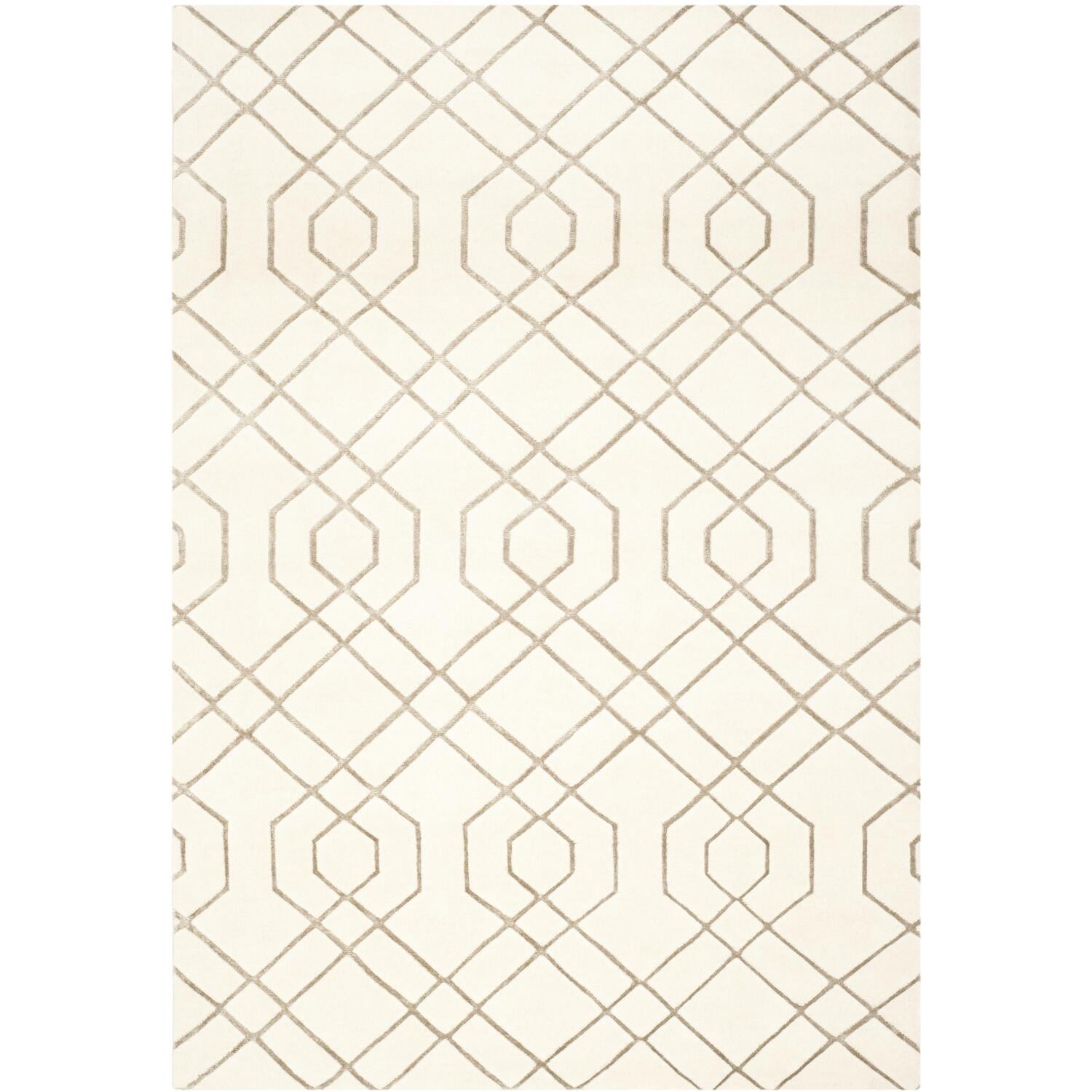 Ivory Geometric Hand-Knotted Wool 6' x 9' Rug