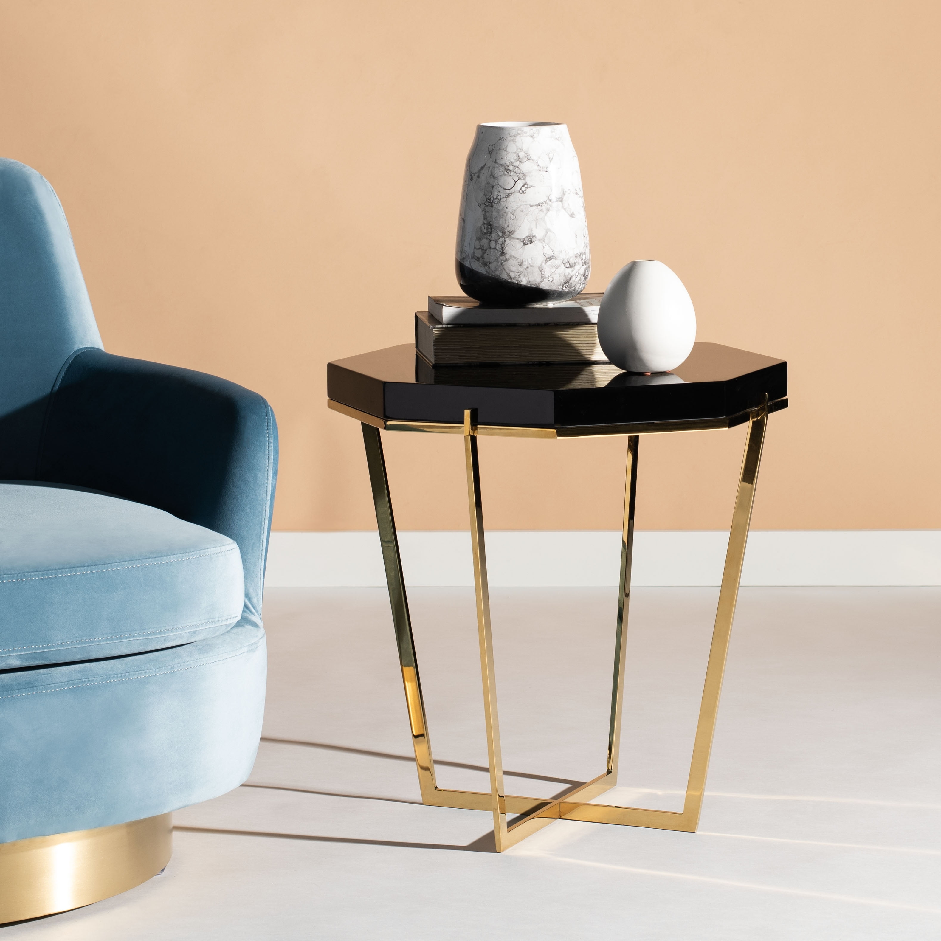 Transitional Octagonal Danna End Table in Gold and Black