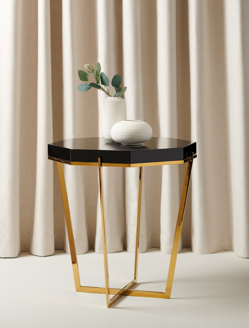 Safavieh Couture Danna Glam Stainless Steel Octagon End Table, Gold/Black