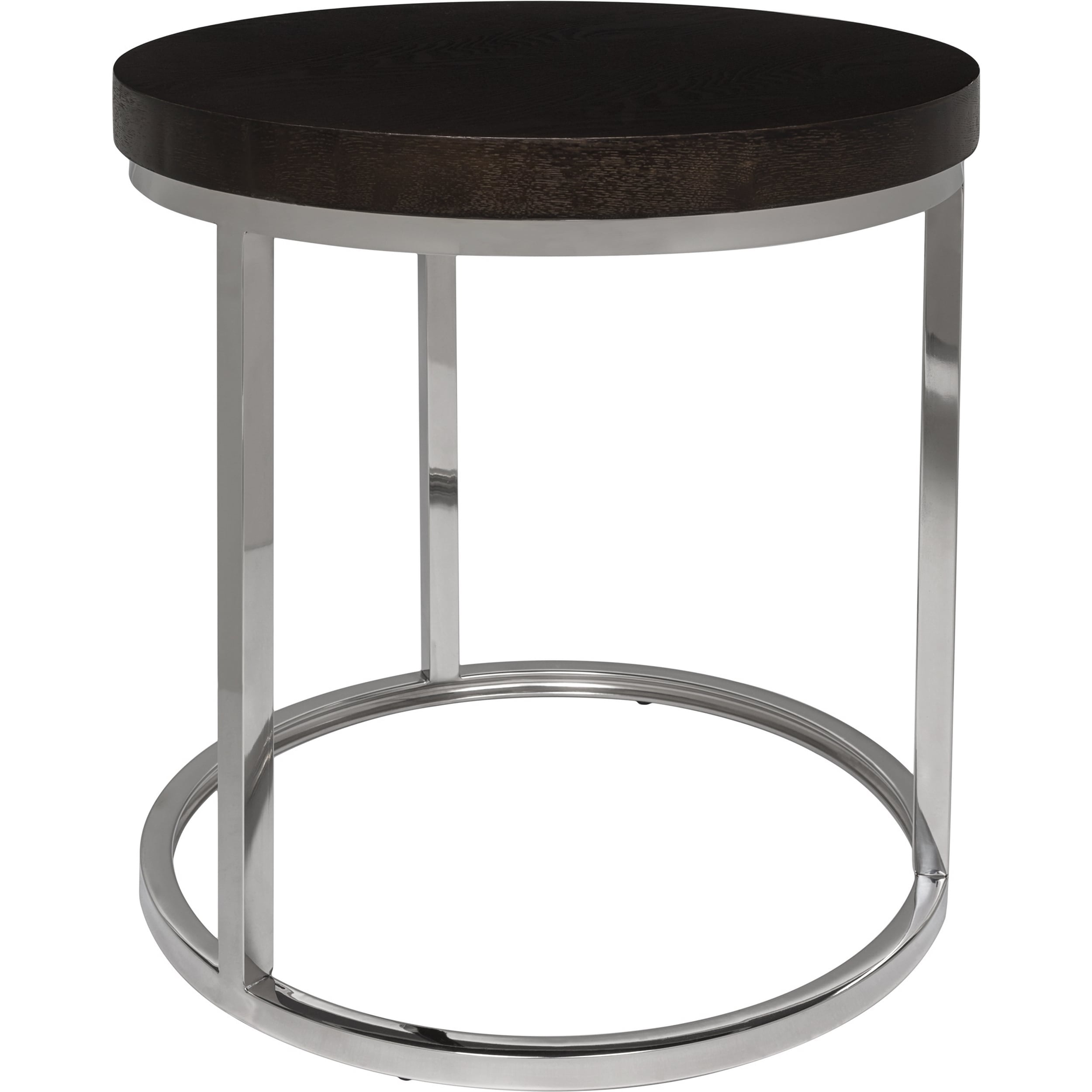 Transitional Turner 20" Black Wood and Stainless Steel Round End Table