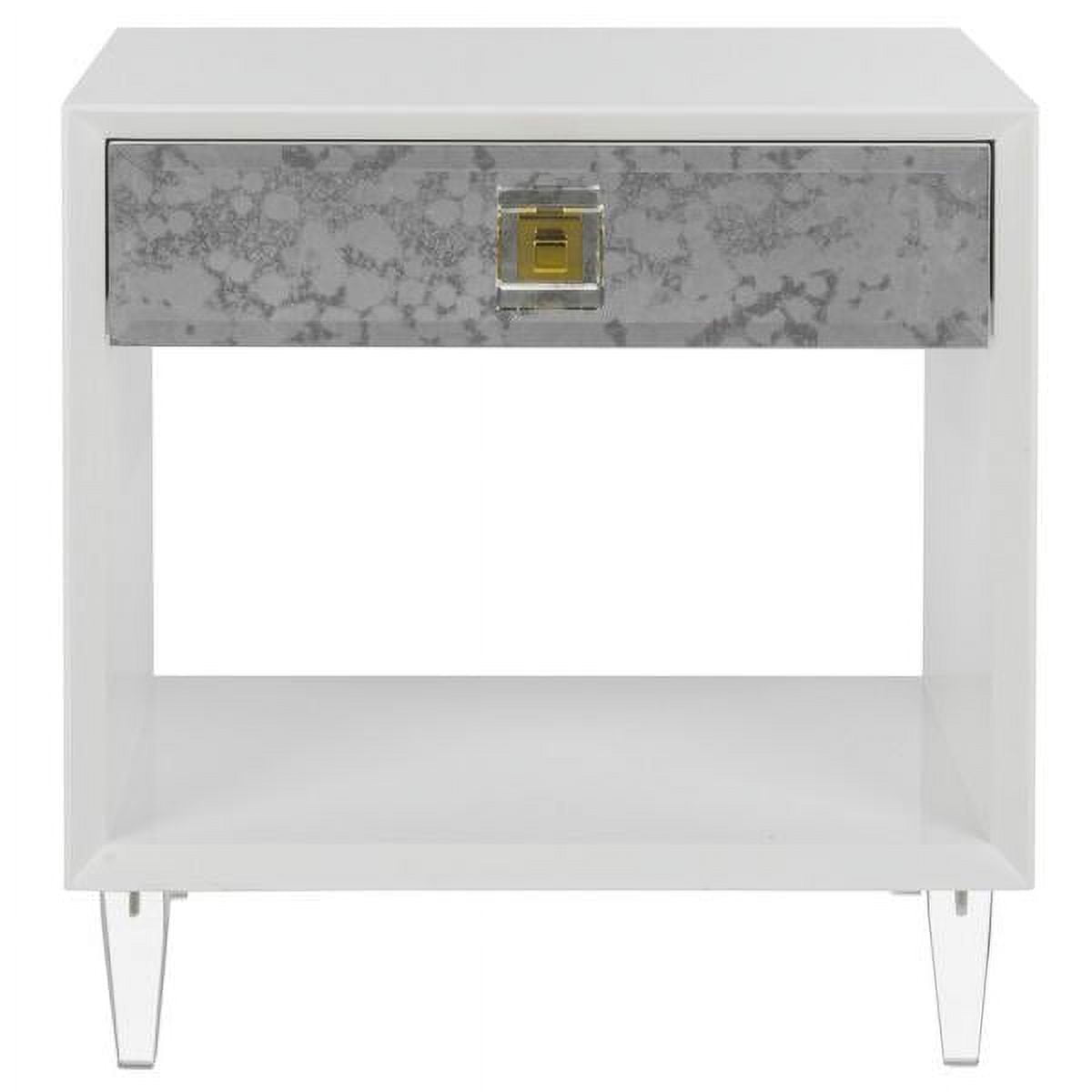 White Acrylic Mirrored Rectangular Side Table with Storage