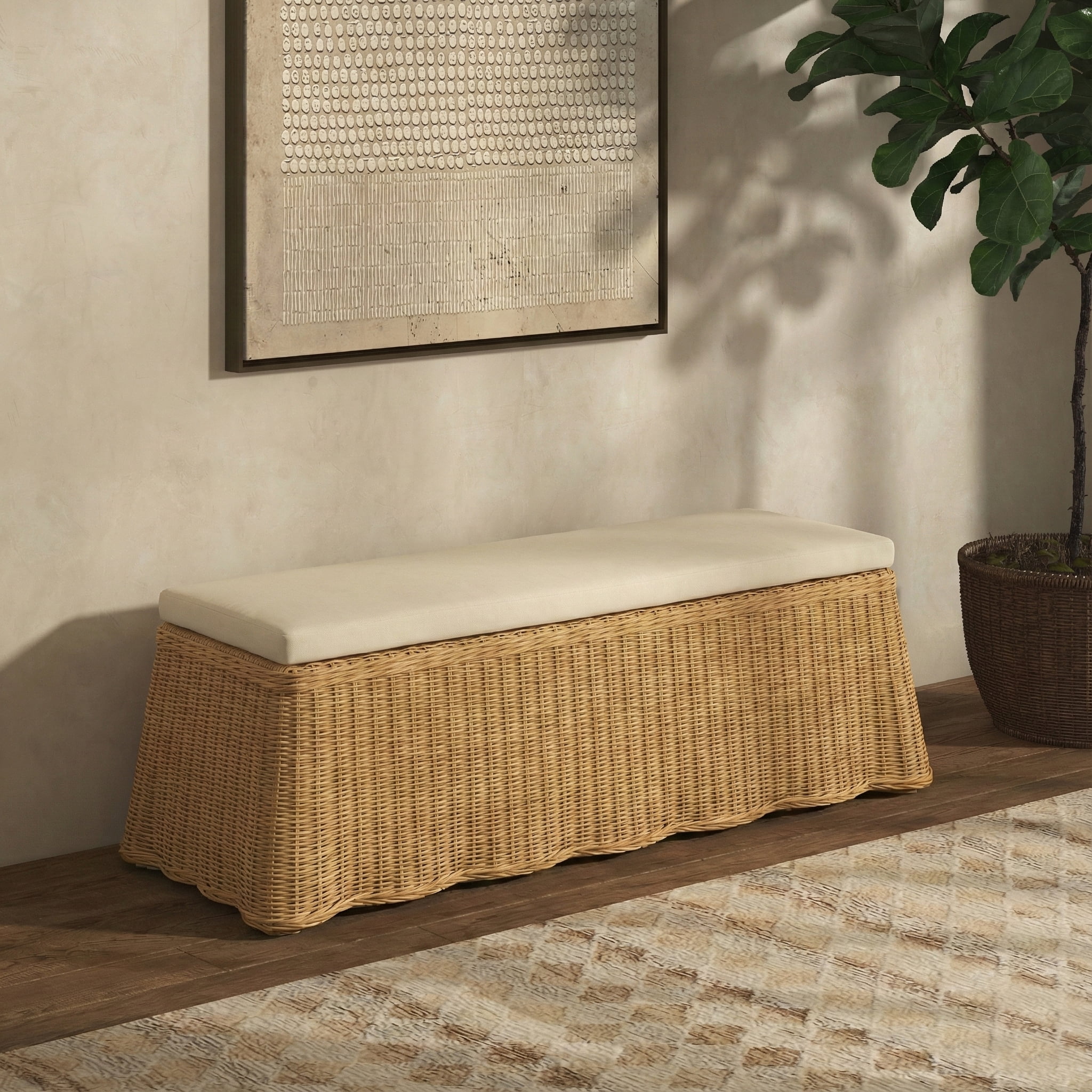 Safavieh Couture Hylda Rattan Upholstered Bench, Natural/White