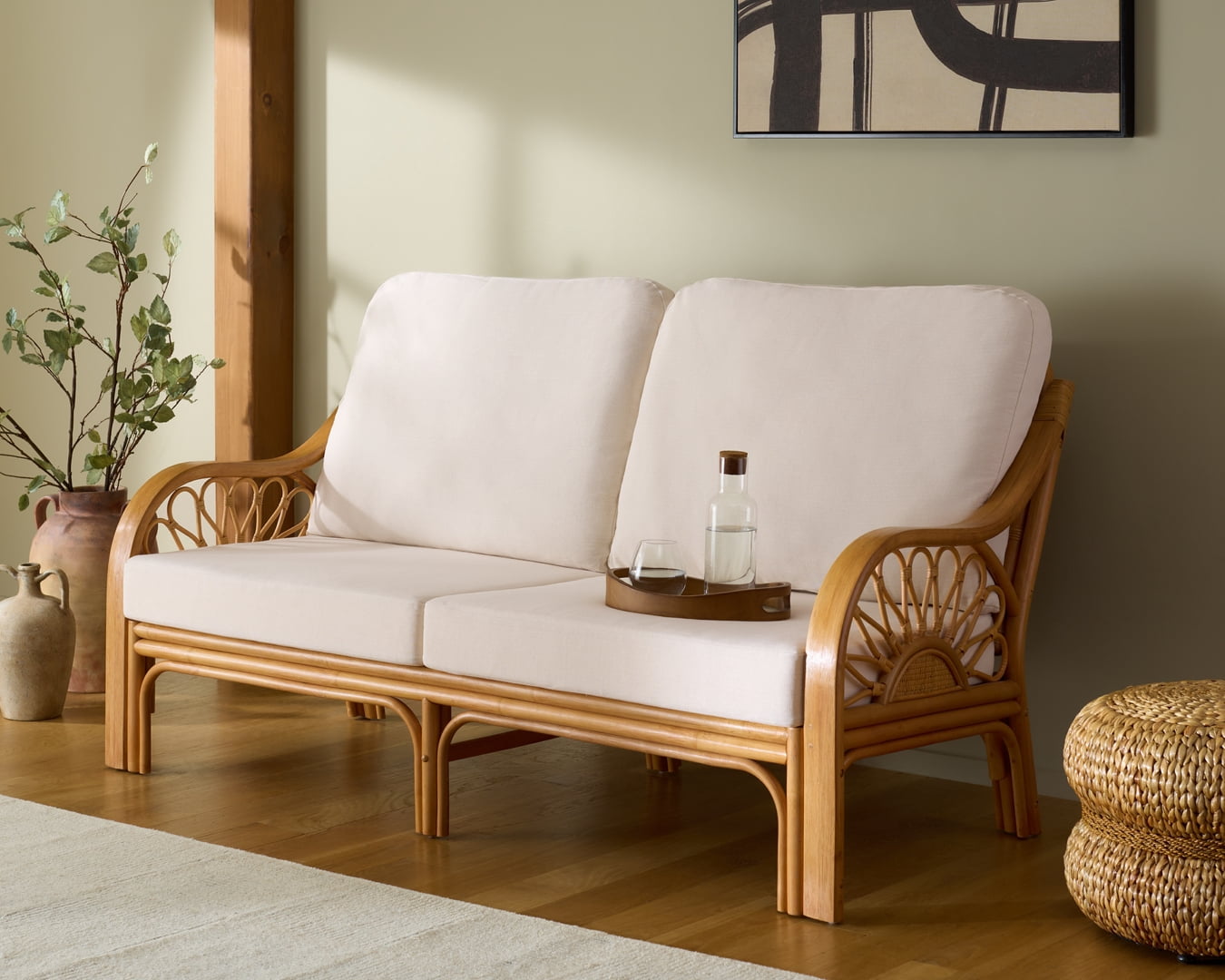 Safavieh Couture Isaias Rattan and Wood Loveseat, Natural