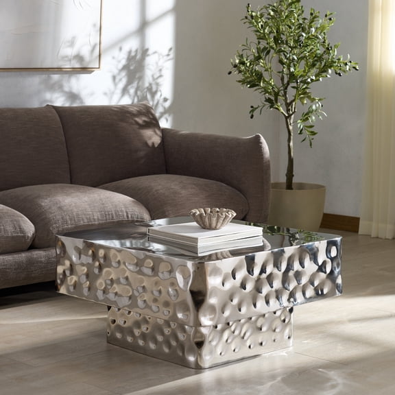 Safavieh Couture Janalee Hammered Steel Modern Coffee Table, Stainles Silver