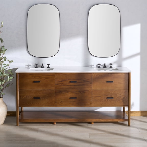 Safavieh Couture Jaylessa 72" Double Sink Bathroom Vanity, Medium Oak/White
