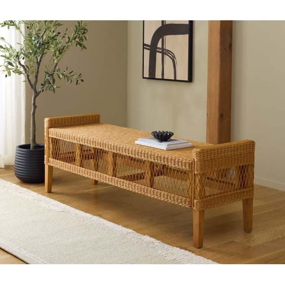 Safavieh Couture Jimmy Rattan Bench, Natural