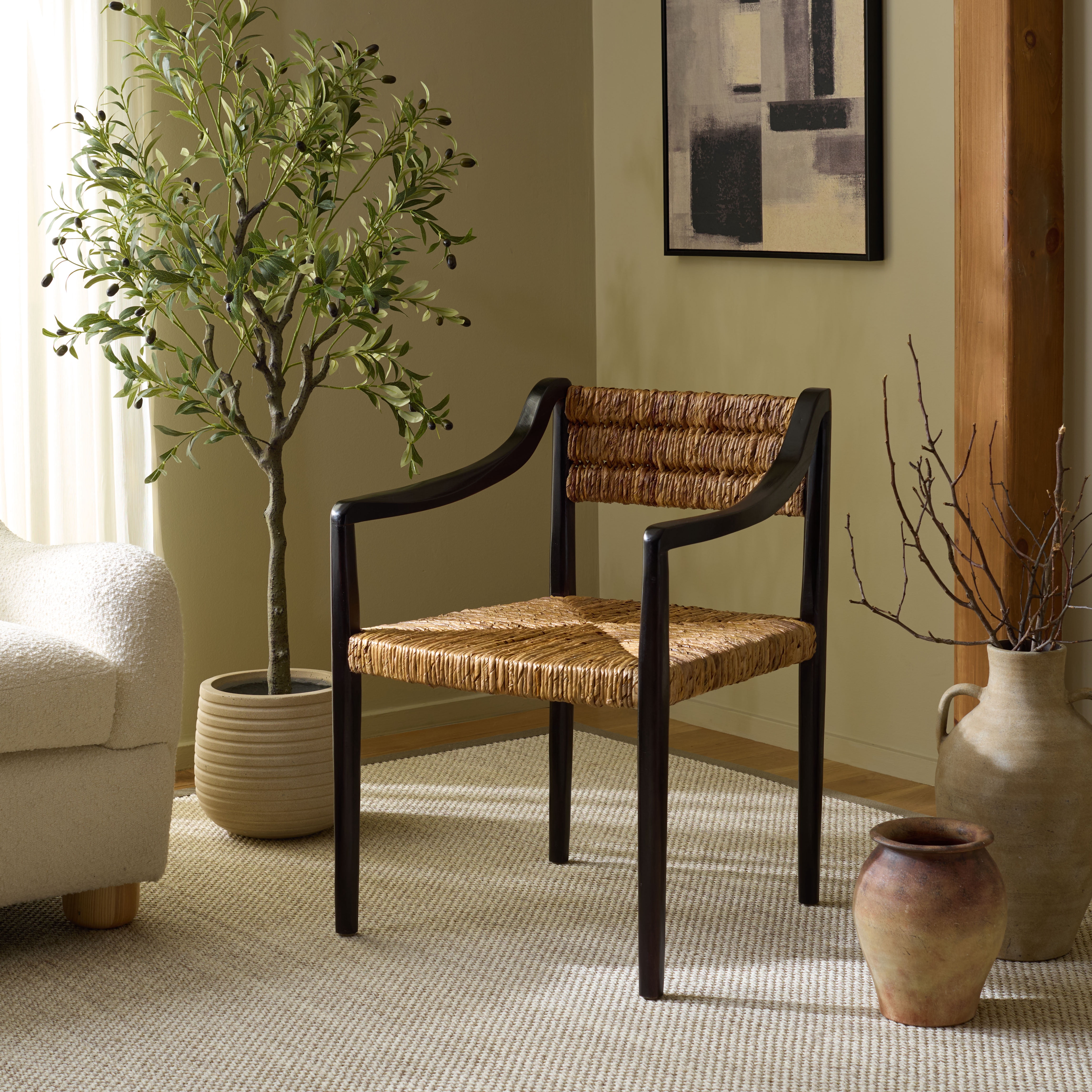 Safavieh Couture Kona Woven Abaca Dining Chair, Black/Natural