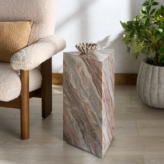 Safavieh Couture Leahbryanna Modern Marble Triangle End Table, White/Brown