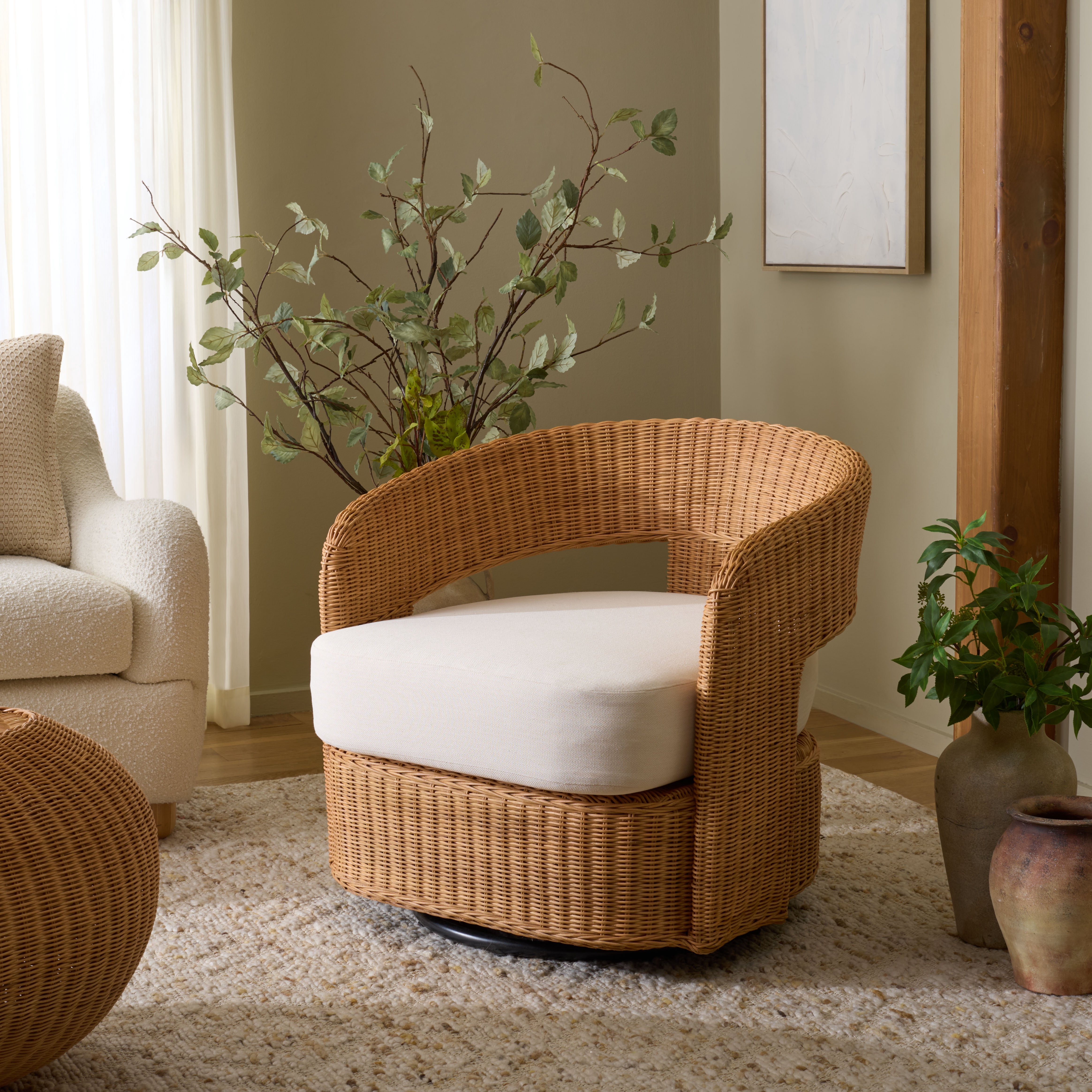 Safavieh Couture Leanna Rattan Modern Accent Chair, Natural/White
