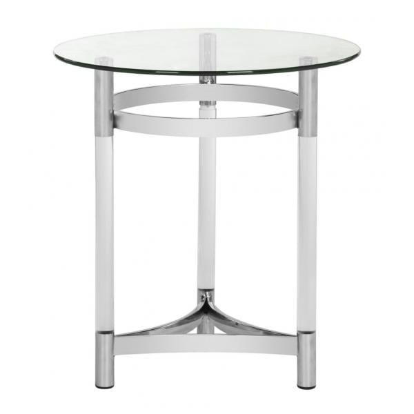 Letty 20" Transitional Silver Metal & Glass Round End Table