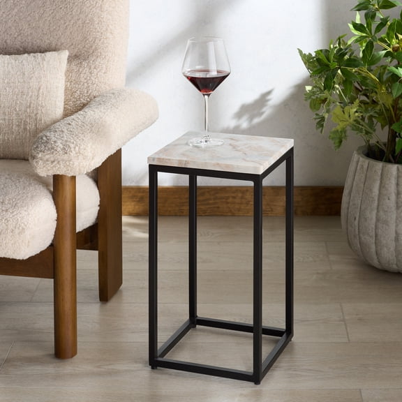 Safavieh Couture Macklyn Modern Marble and Metal End Table, Light Brown/Black