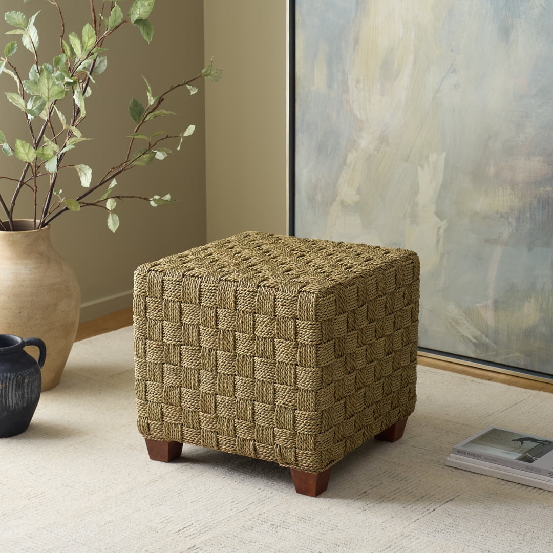 Safavieh Couture Norabelle Square Woven Seagrass Ottoman, Natural