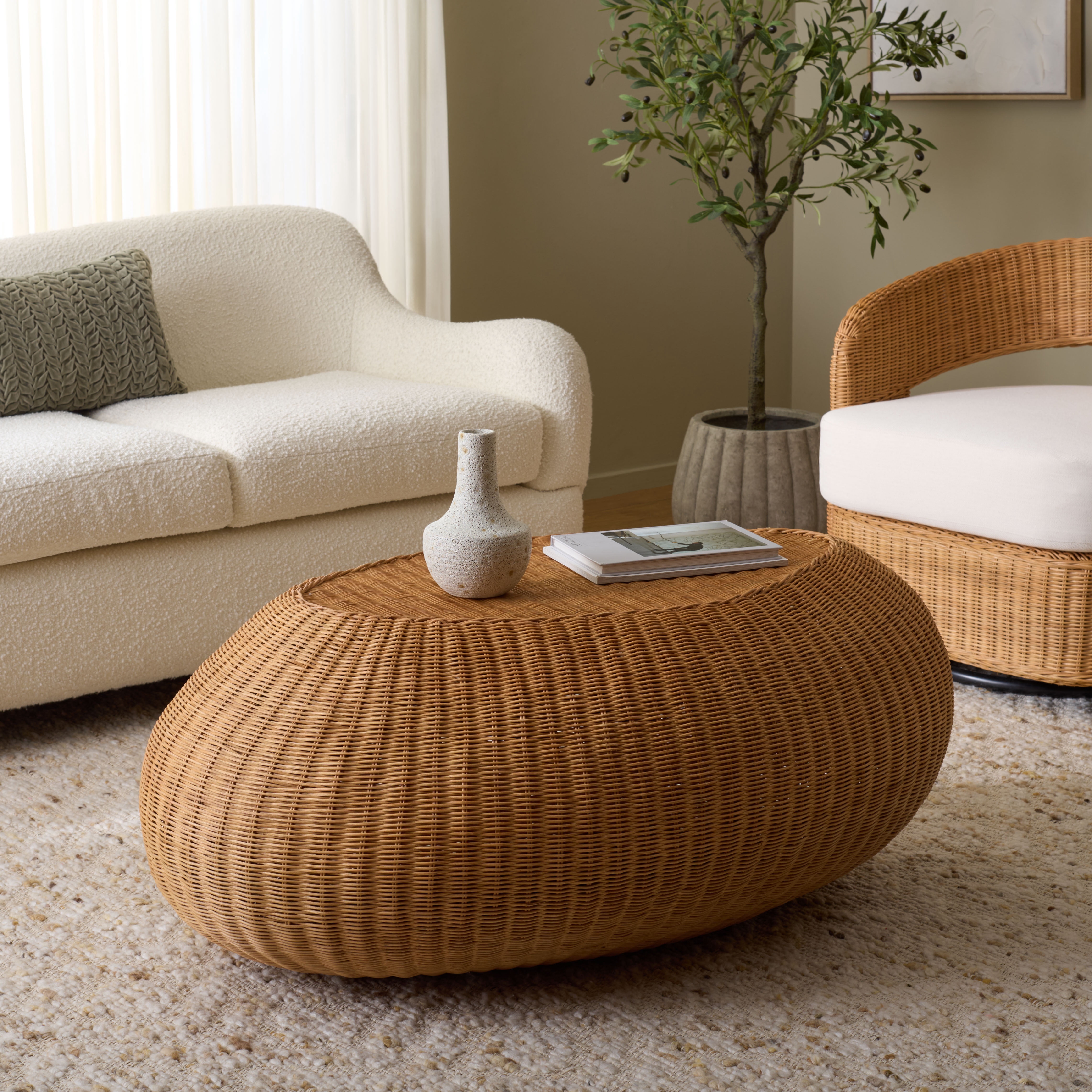 Safavieh Couture O'Reilly Rattan Oval Coffee Table, Natural