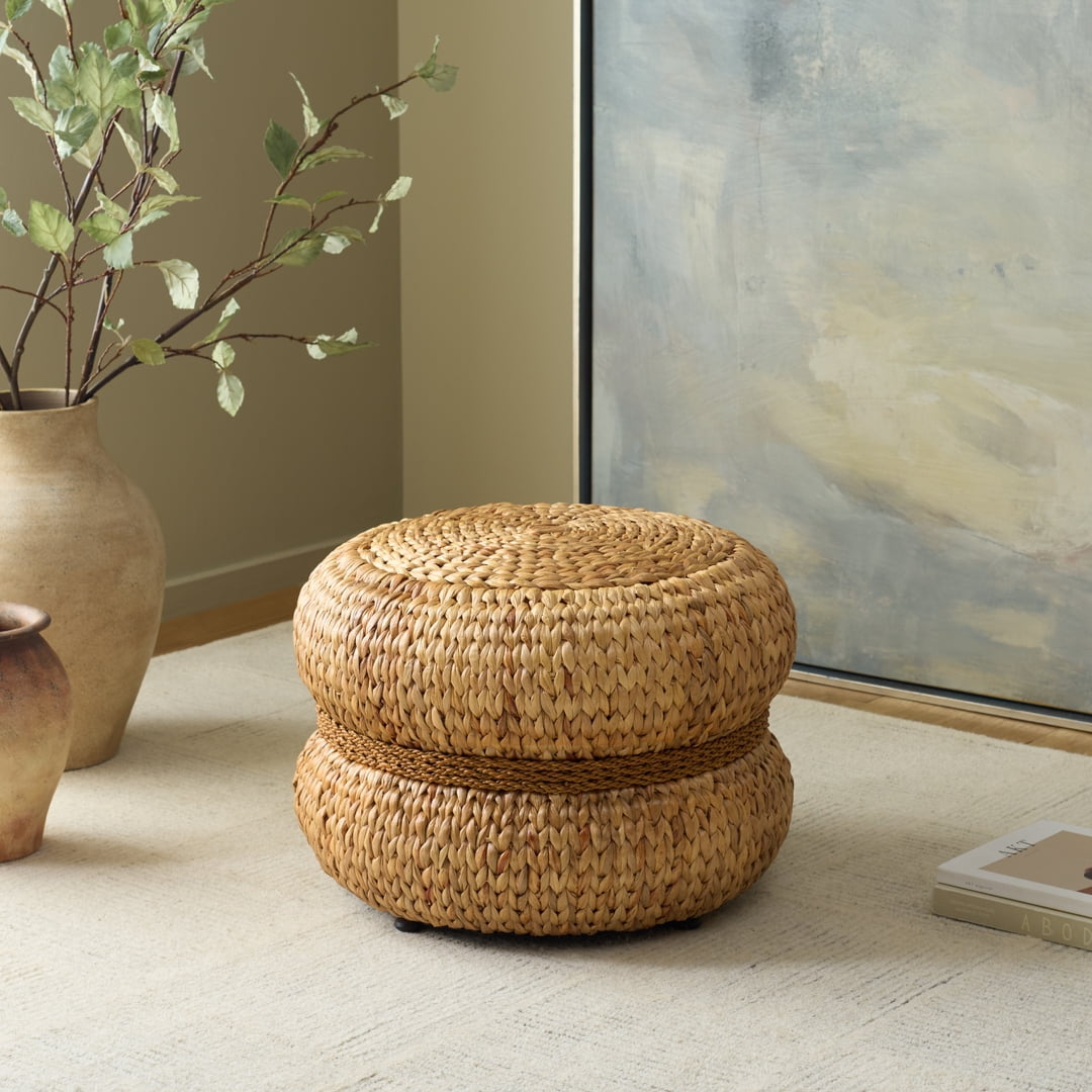 Safavieh Couture Olwynn Water Hyacinth Ottoman, Natural