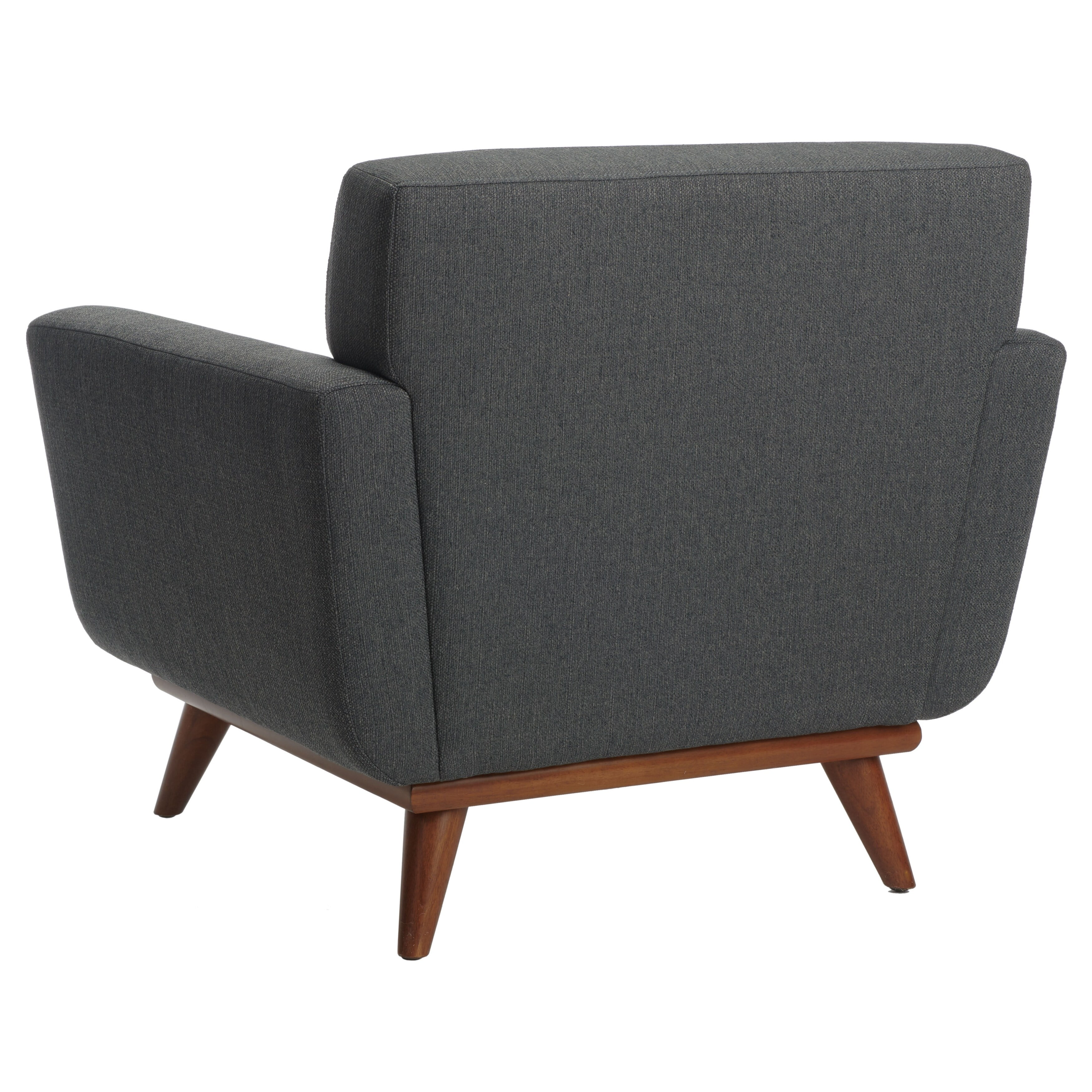 Slate Grey Tufted Linen Mid-Century Accent Chair with Wooden Legs