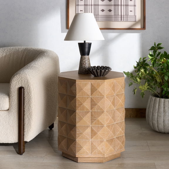 Safavieh Couture Patty Mid-Century Metal and Wood Octagon End Table, Natural