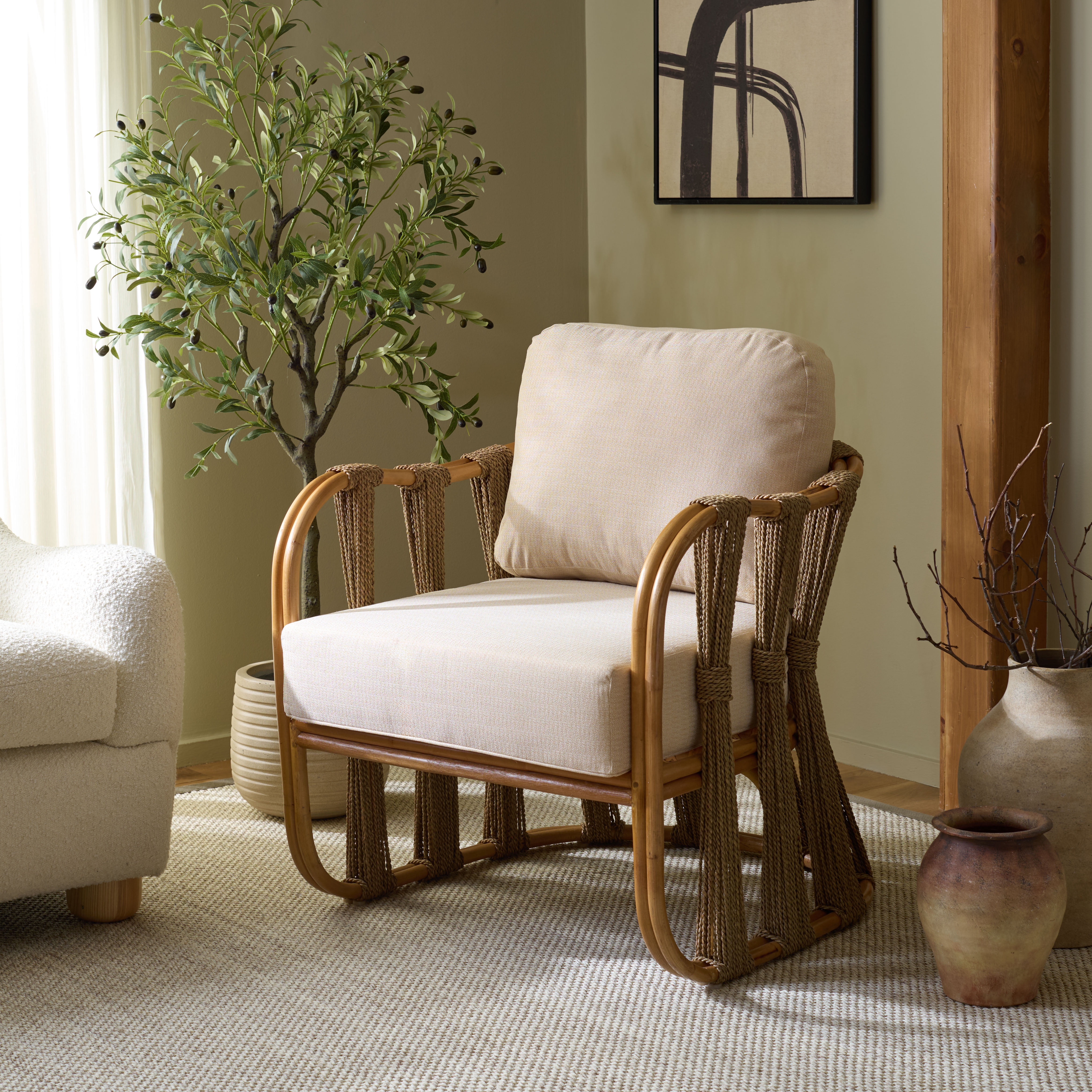 Safavieh Couture Pennylyn Seagrass Modern Accent Chair, Walnut/White