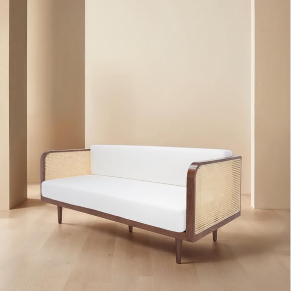 Safavieh Couture Petroski French Cane Wood and Rattan Sofa, Walnut/Natural