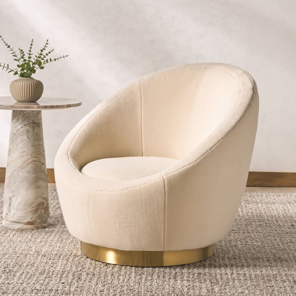 Safavieh Couture Pippa Modern Faux Lamb Wool Swivel Accent Chair, Ivory/Gold