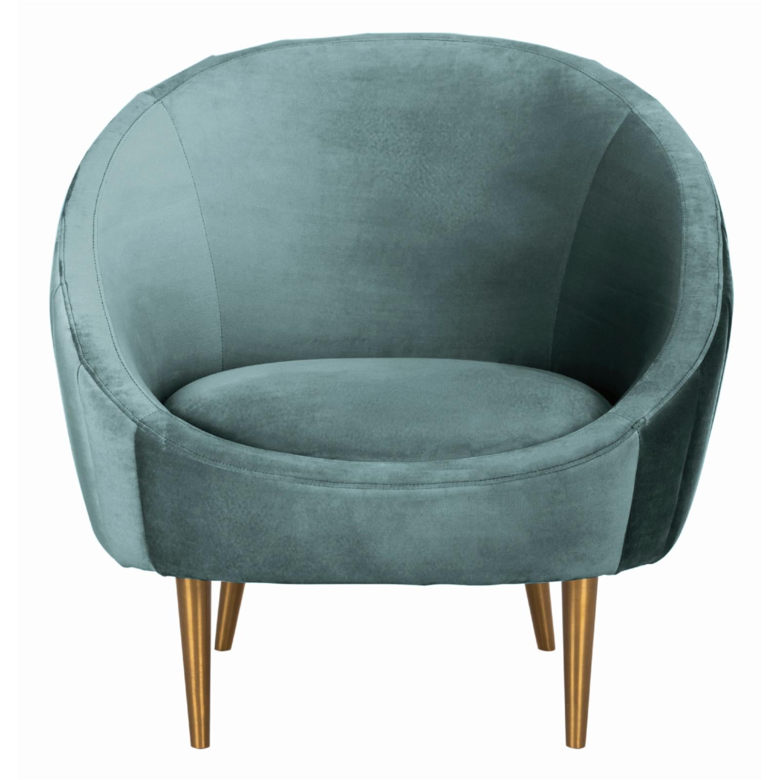 Razia Seafoam Velvet Barrel Arm Chair with Wood Legs