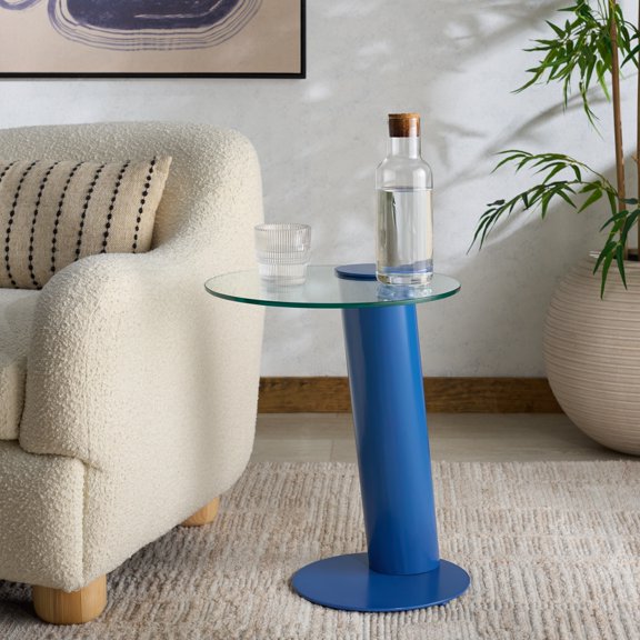 Safavieh Couture Richardson Modern Metal and Glass C-Table End Table, Blue/Clear