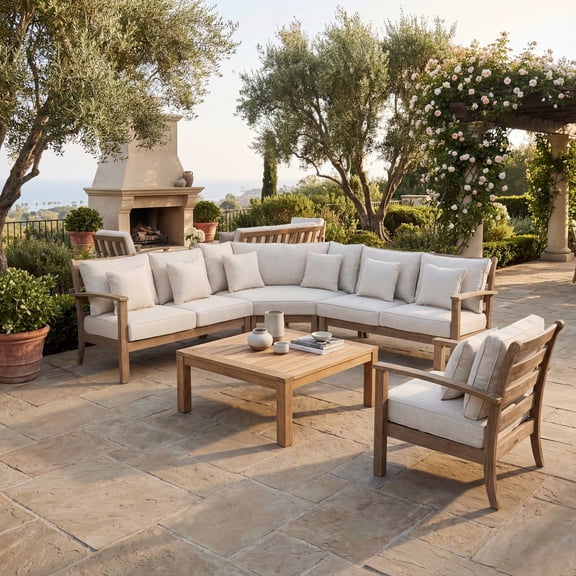Safavieh Couture Rosabecca Eucalyptus Patio Sectional Sofa, Natural/Beige