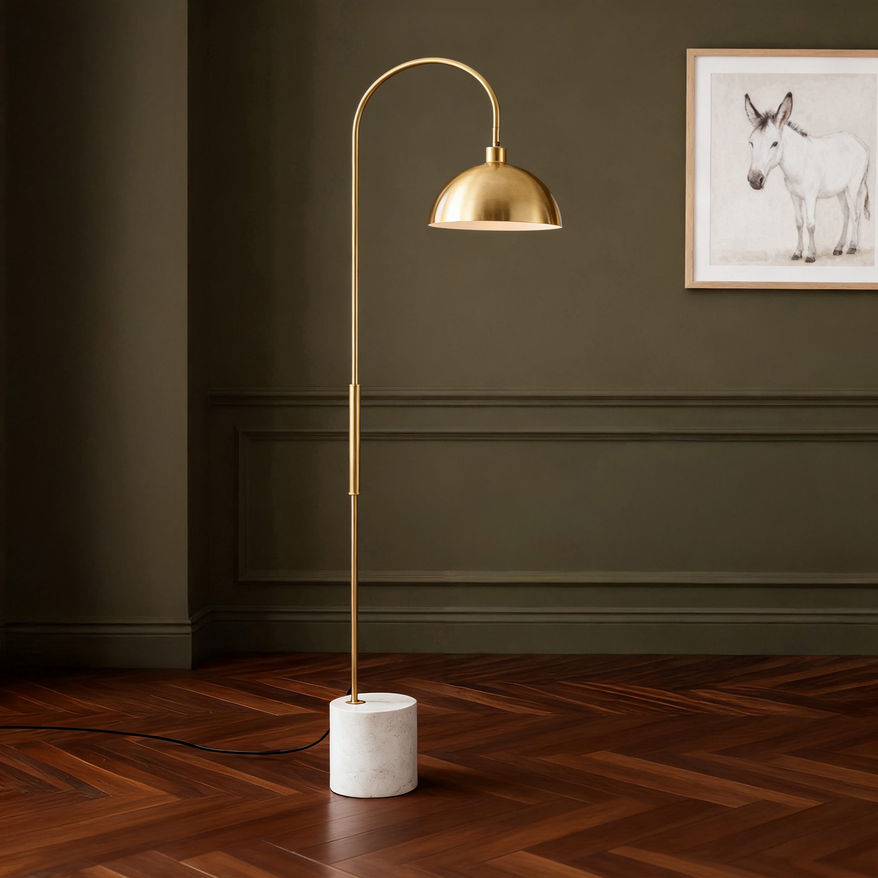 Safavieh Couture Rosabellina 68" Electroplating Gold and White Marble Base Floor Lamp