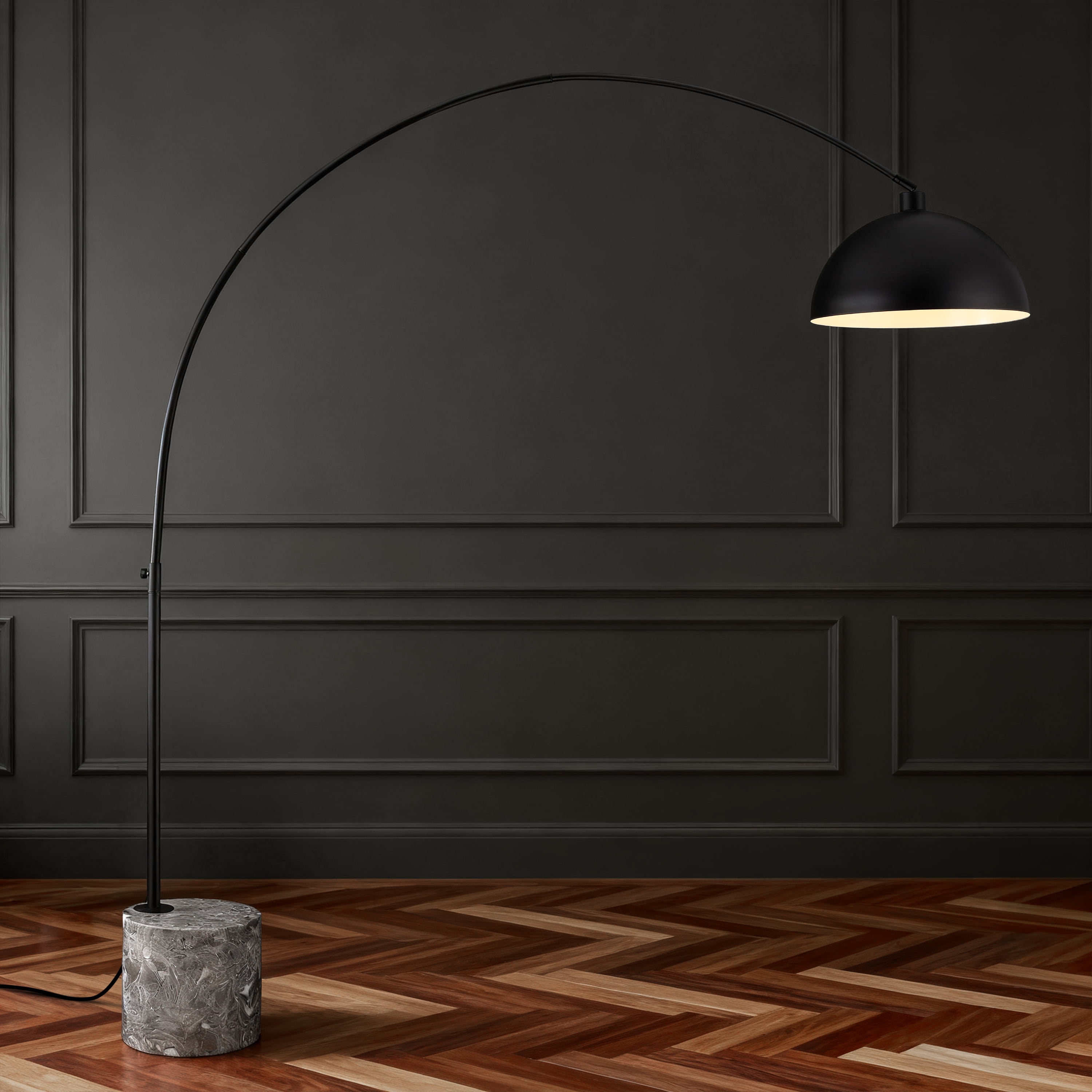 Safavieh Couture Rosabellina 80" Powder Coating Black and Gray Marble Base Floor Lamp