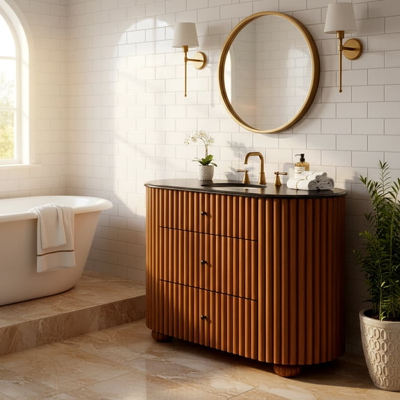 Safavieh Couture Rosalisa 48" Single Sink Bathroom Vanity, Walnut/Black