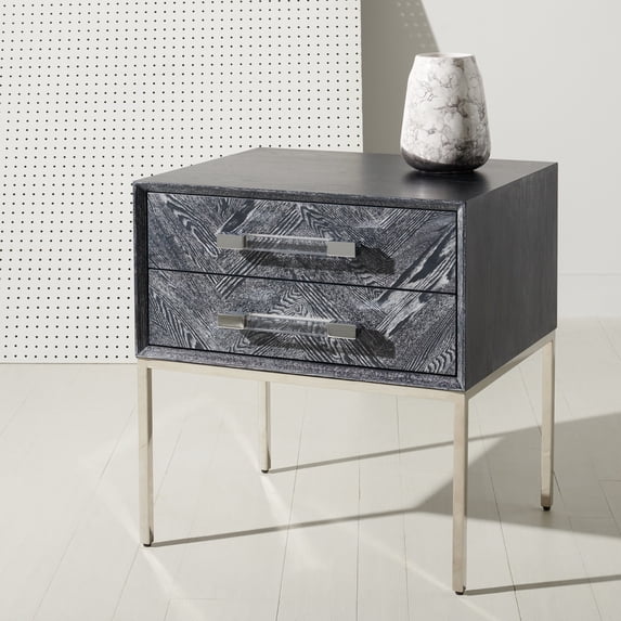 Safavieh Couture Sanford Mid-Century Mdf and Steel End Table, Black Cerused Oak