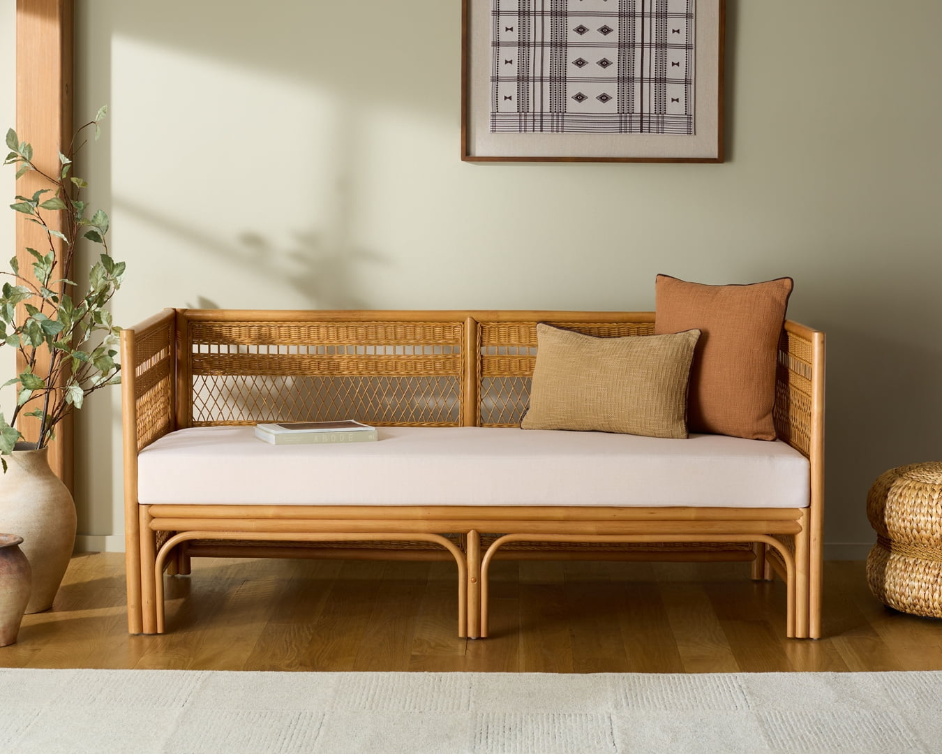 Safavieh Couture Shawnee Rattan and Wood Loveseat, Natural