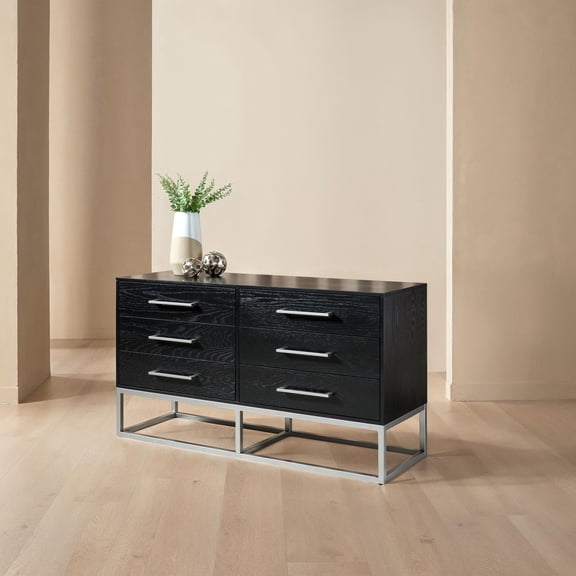Safavieh Couture Sherilynne Modern 6-Drawer Dresser, Black/Silver