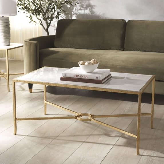 Safavieh Couture Tauri Forged Metal Modern Coffee Table, Brass/White