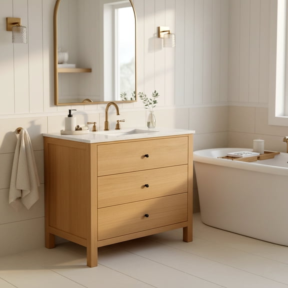 Safavieh Couture Tompkinson 36" Single Sink Bathroom Vanity, Natural/White