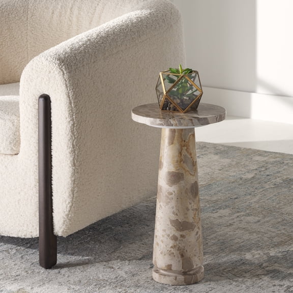 Safavieh Couture Valentia Modern Marble and Manufactured Wood Round End Table, Beige