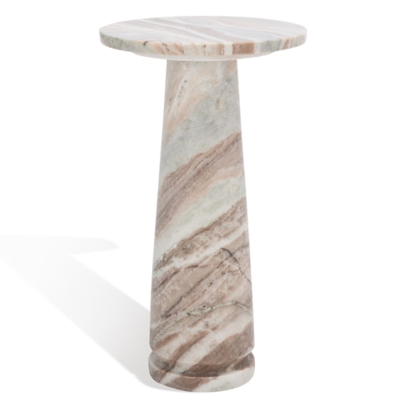 Safavieh Couture Valentia Round Marble Accent Table White/Brown 10 IN W x 10 IN D x 18 IN H