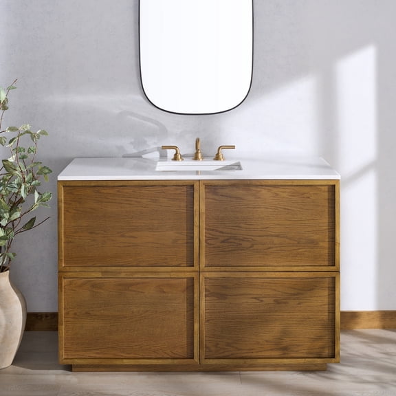 Safavieh Couture Zeus 48" Single Sink Bathroom Vanity, Medium Oak/White