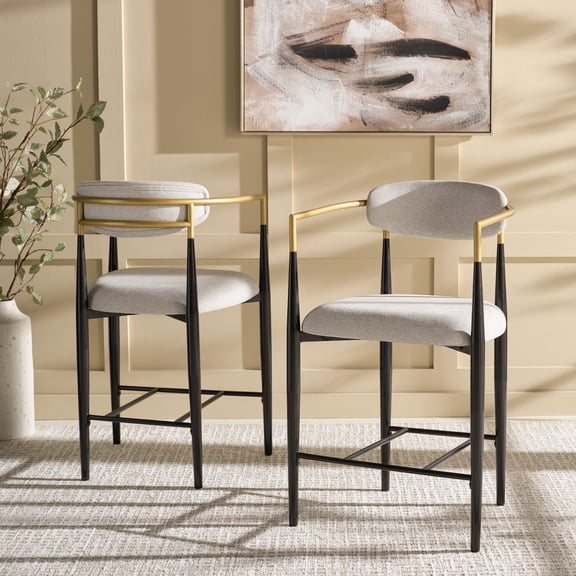 Safavieh Covelle Coastal Mid Back Metal and Fabric Stools, Black/Gold/Gray (Set of 2)
