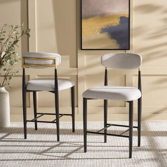 Safavieh Covelle Coastal Mid Back Metal and Fabric Stools, Black/Gold/Gray (Set of 2)