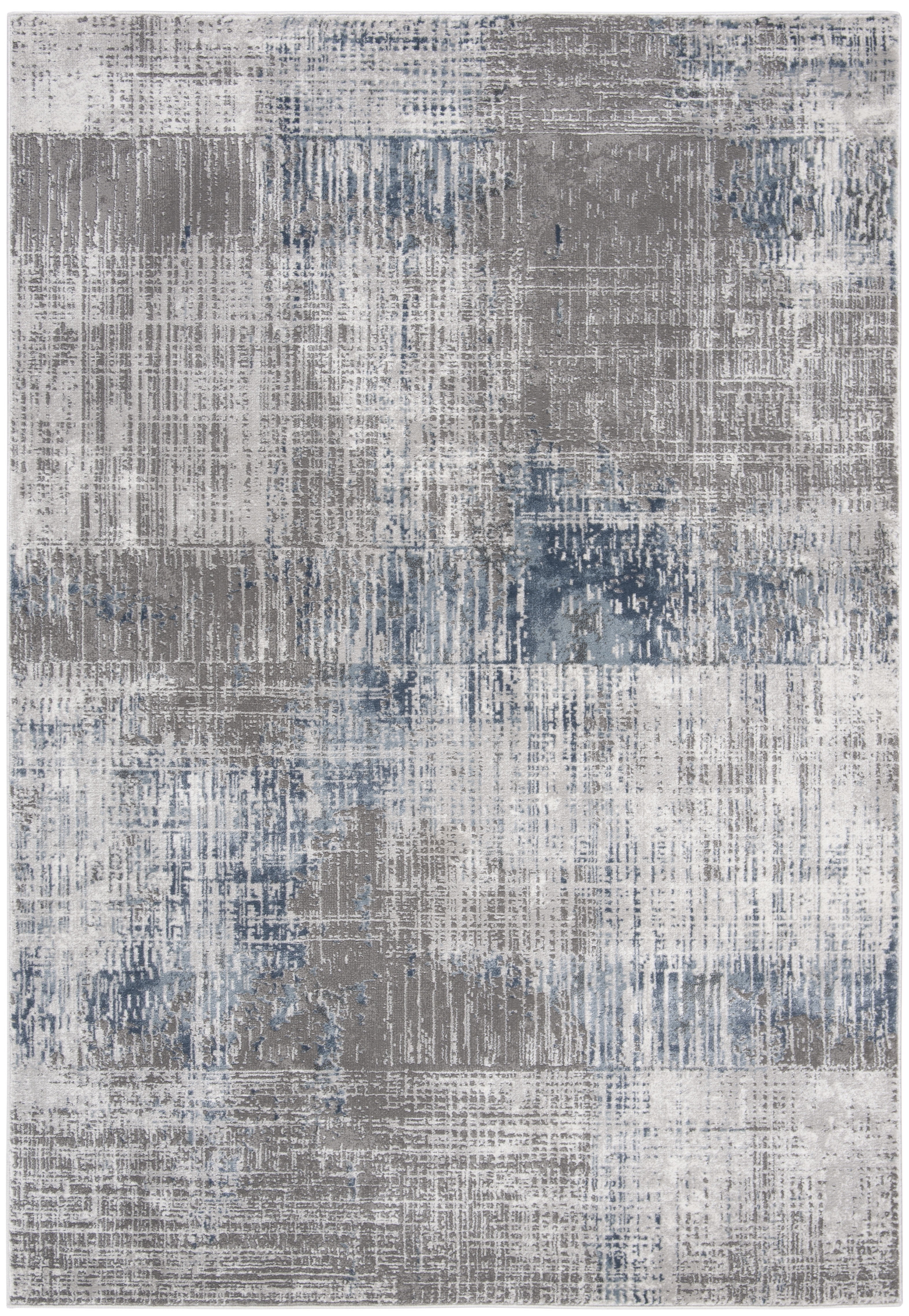 Gray and Blue Abstract Washable Rectangular Area Rug