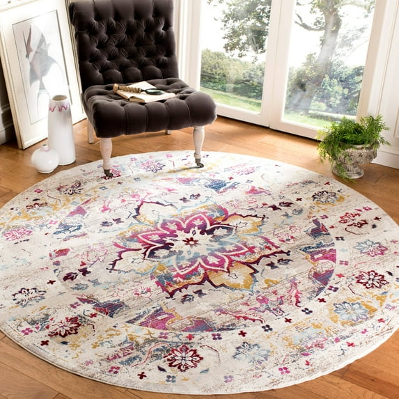Safavieh Baldwin Collection Vintage Area Rug-Color:Cream/Fuchsia,Shape:Round,Size:6'-7" X 6'-7"
