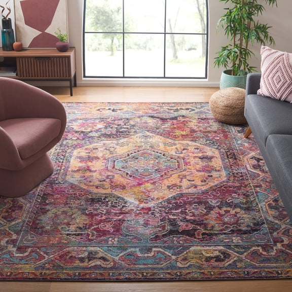 SAFAVIEH Crystal Jampa Oriental Area Rug, Teal/Rose, 7' x 7' Square