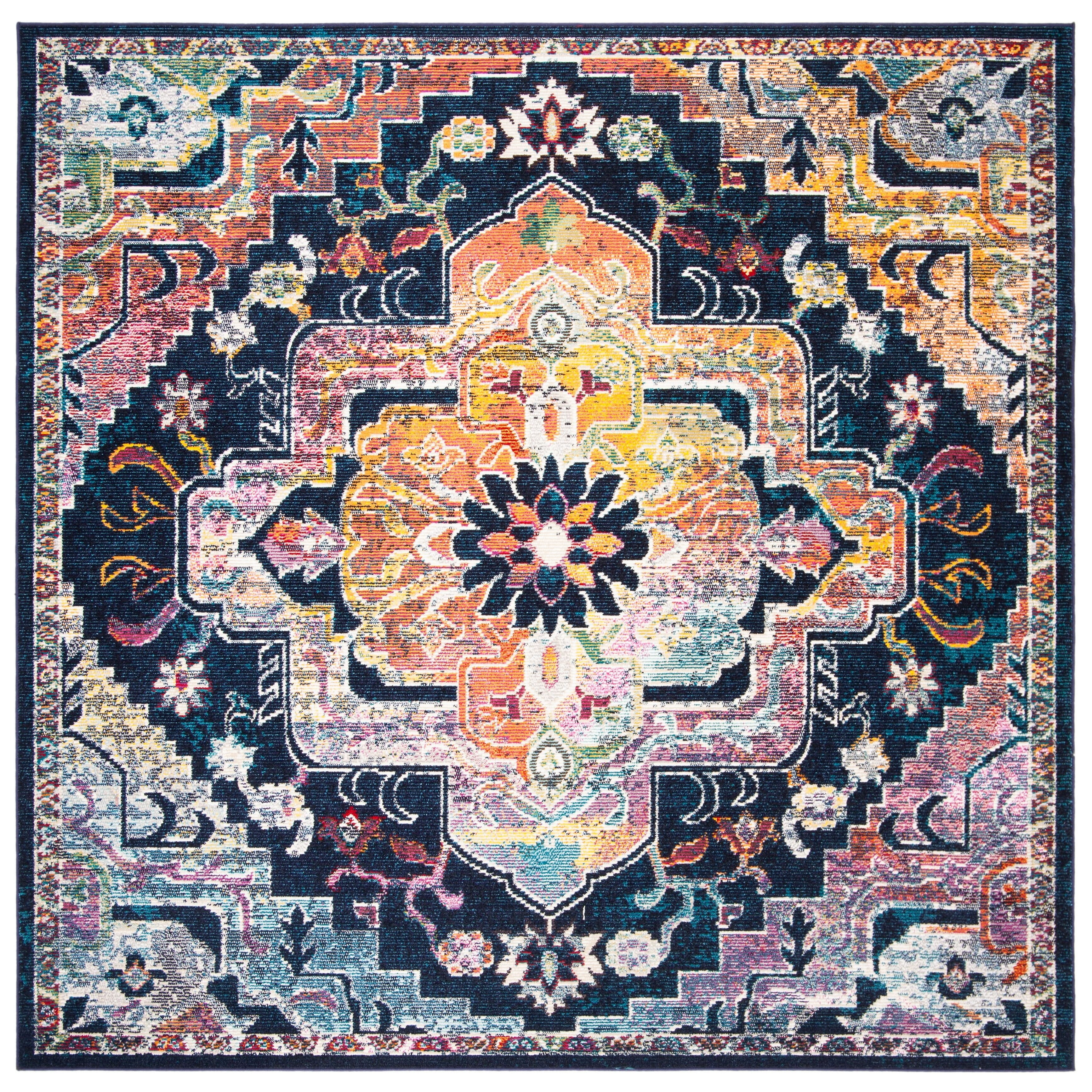 Vibrant Floral Elegance Multicolor Synthetic 7' Square Area Rug