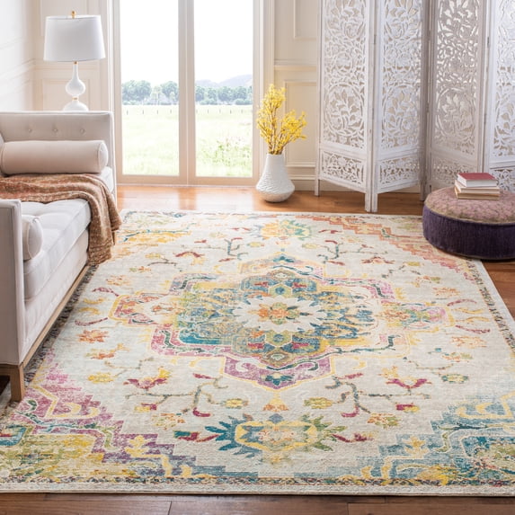 SAFAVIEH Crystal Debra Southwestern Area Rug, Light Blue/Gray, 7' x 7' Square