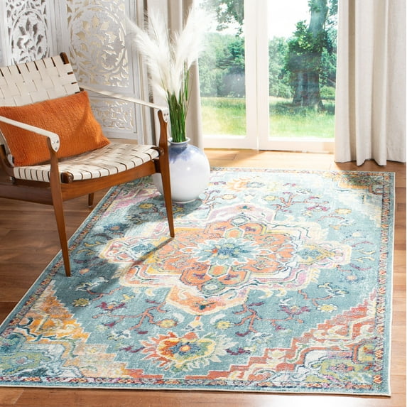SAFAVIEH Crystal Debra Southwestern Area Rug, Teal/Orange, 4' x 6'