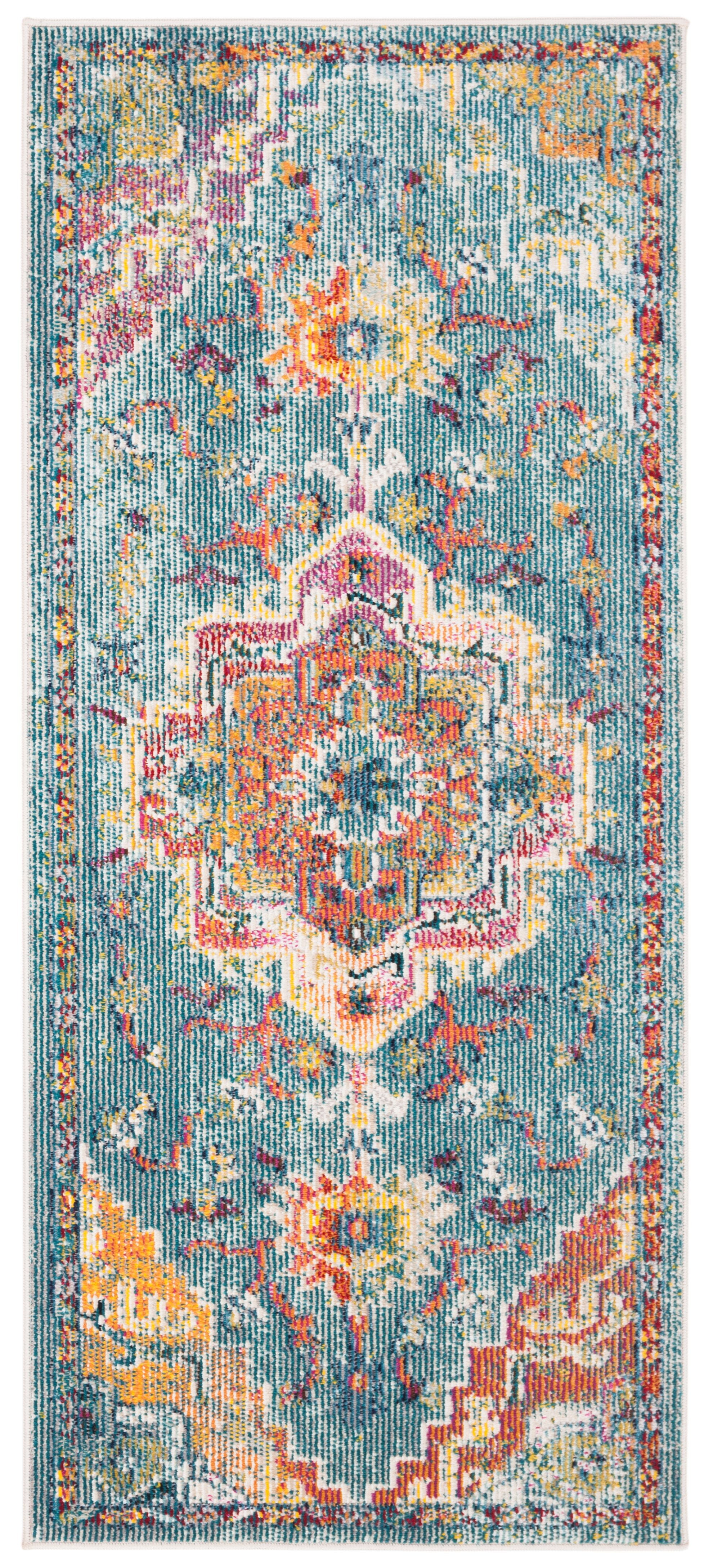 Teal and Orange Medallion Synthetic Runner Rug